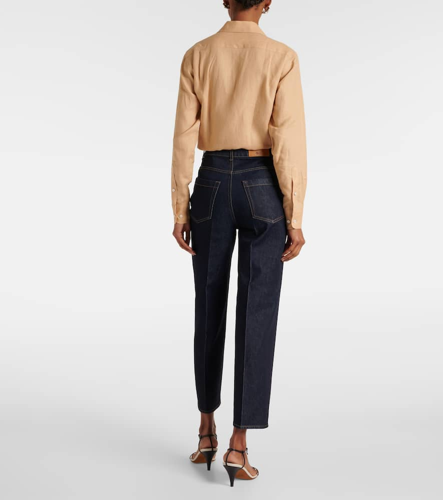 Shop Loro Piana High-rise Cropped Straight Jeans In Blue