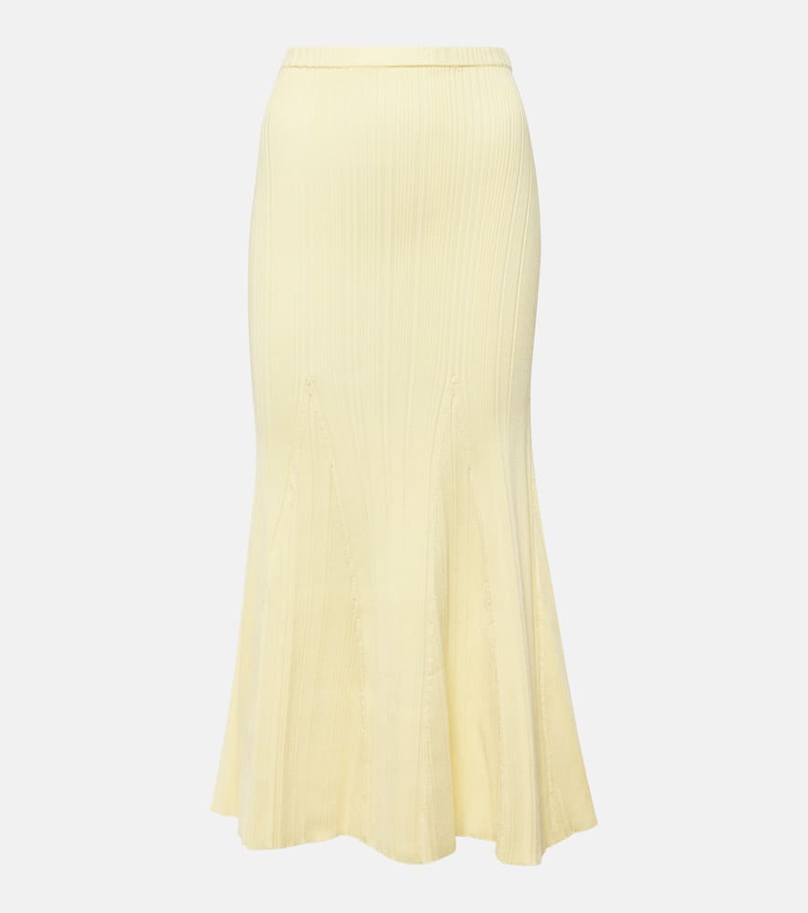 Self-Portrait Ribbed-knit flared midi skirt