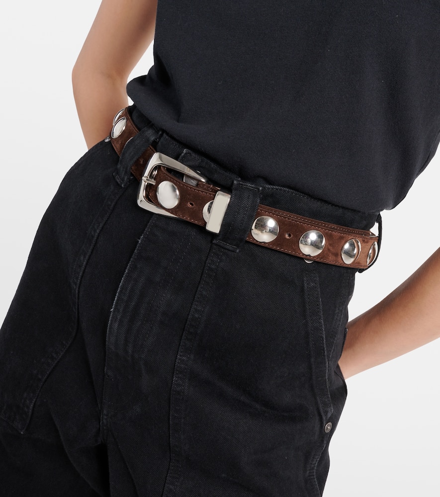 Khaite Benny Studded Suede Belt In Brown