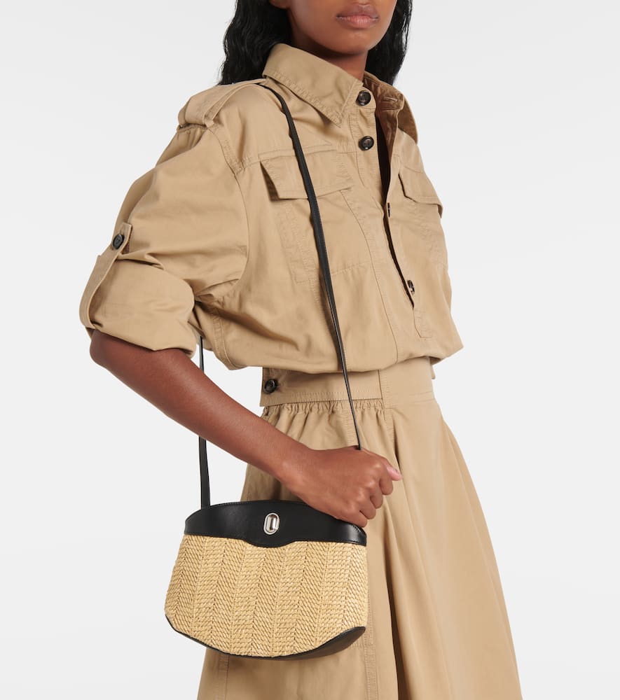 Savette Tondo Leather-trimmed Raffia Crossbody Bag In Brown
