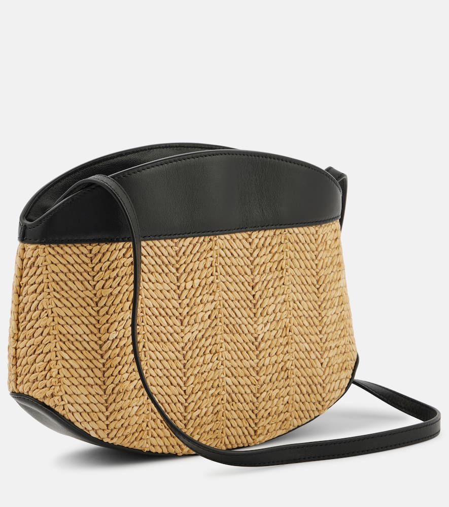 Savette Tondo Leather-trimmed Raffia Crossbody Bag In Brown