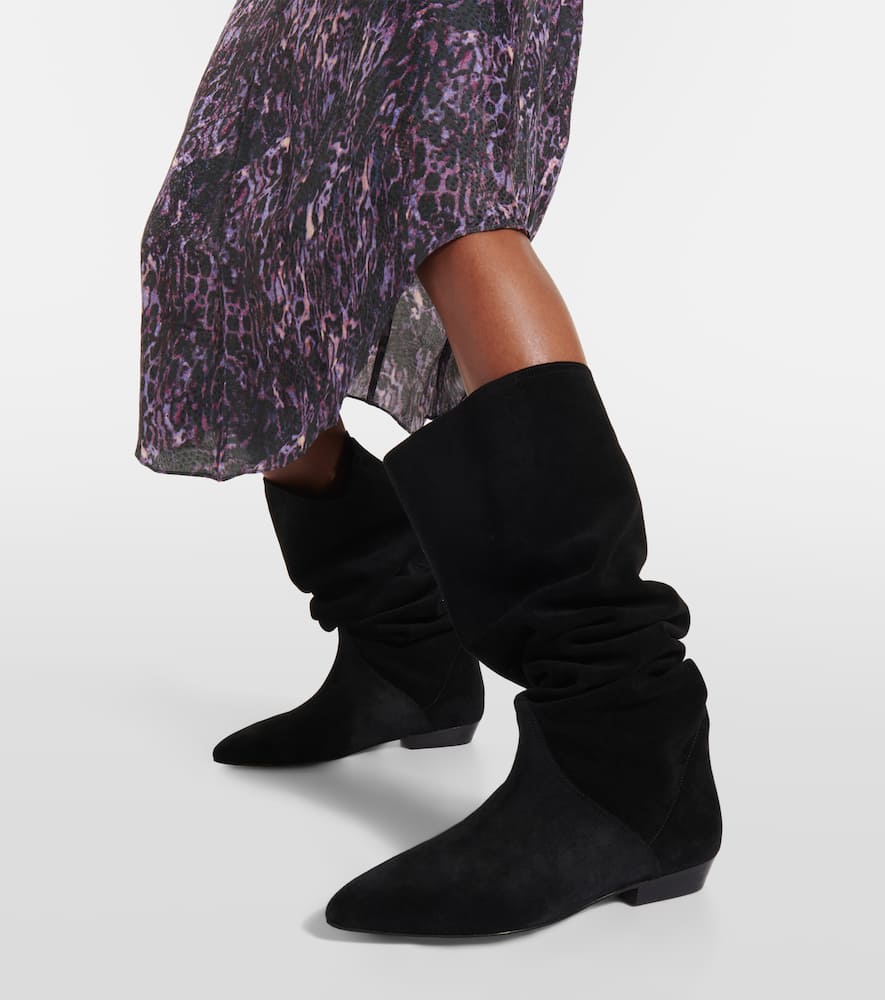 Shop Isabel Marant Sayla Suede Knee-high Boots In Black