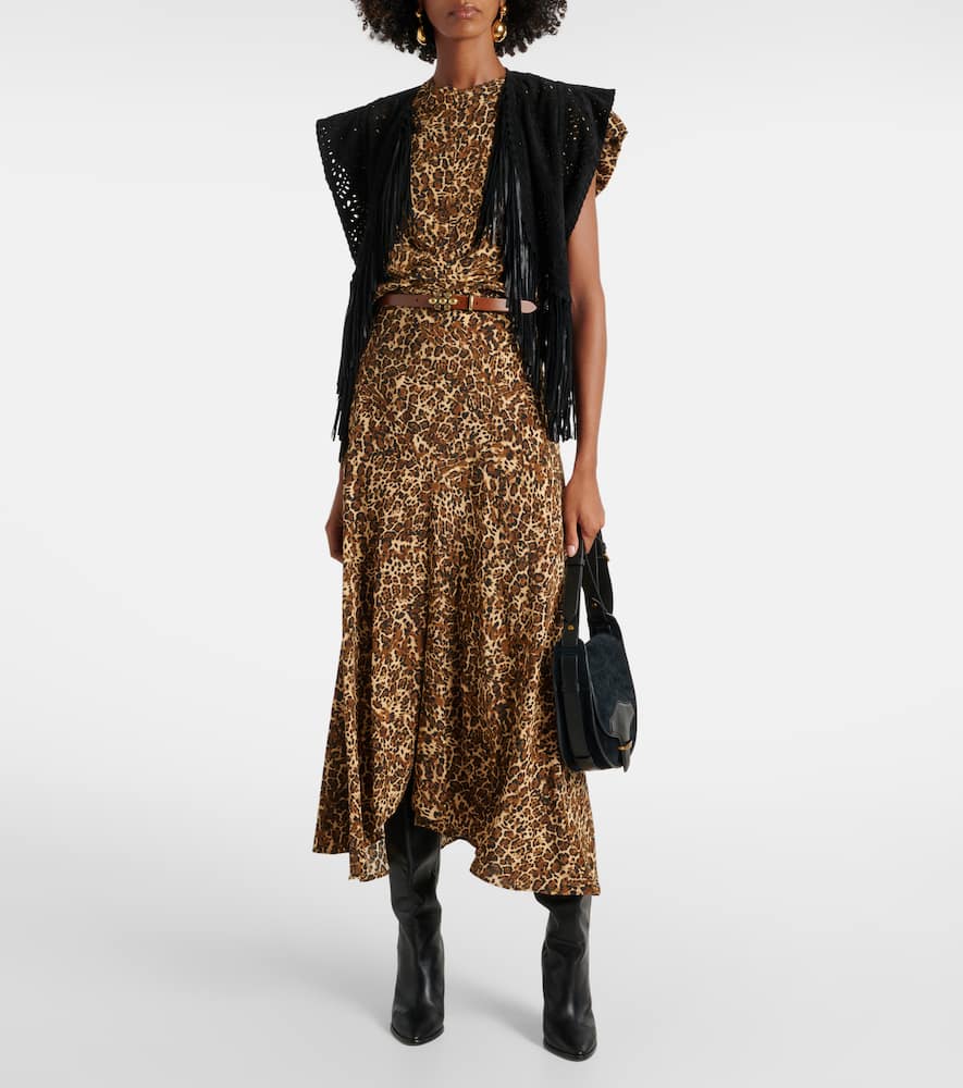 Isabel Marant Tullya Gathered Leopard Print Stretch Silk Top In Brown
