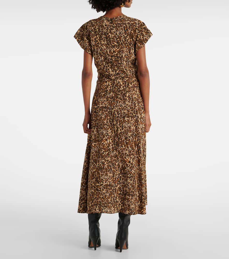 Isabel Marant Tullya Gathered Leopard Print Stretch Silk Top In Brown
