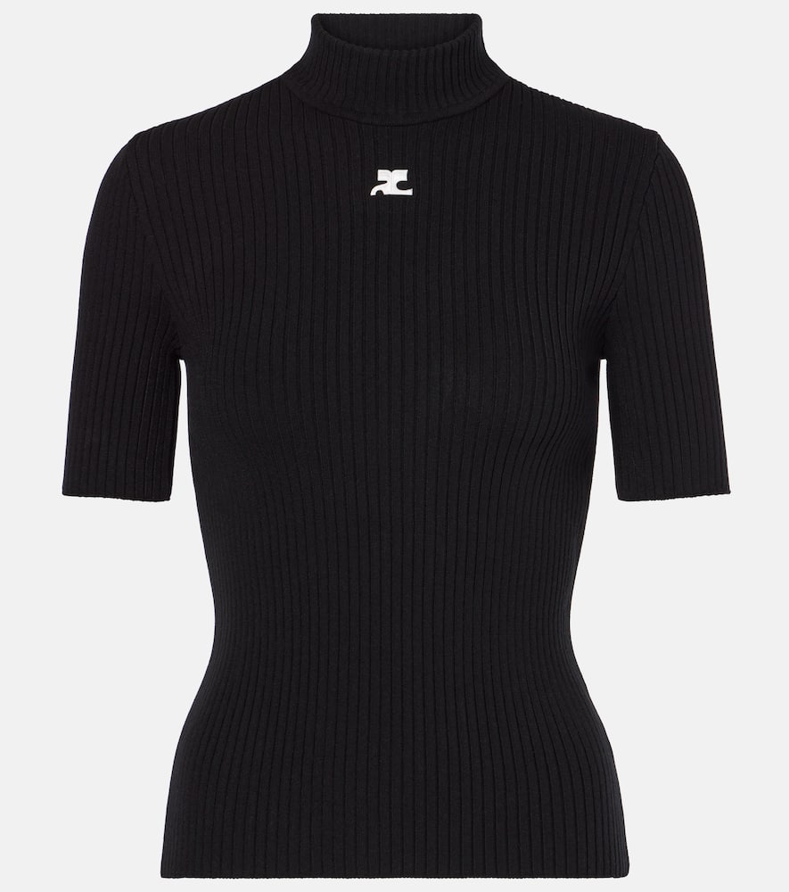 Courrèges Reedition Short Sleeves Ribbed Knitted Sweater Clothing In Black