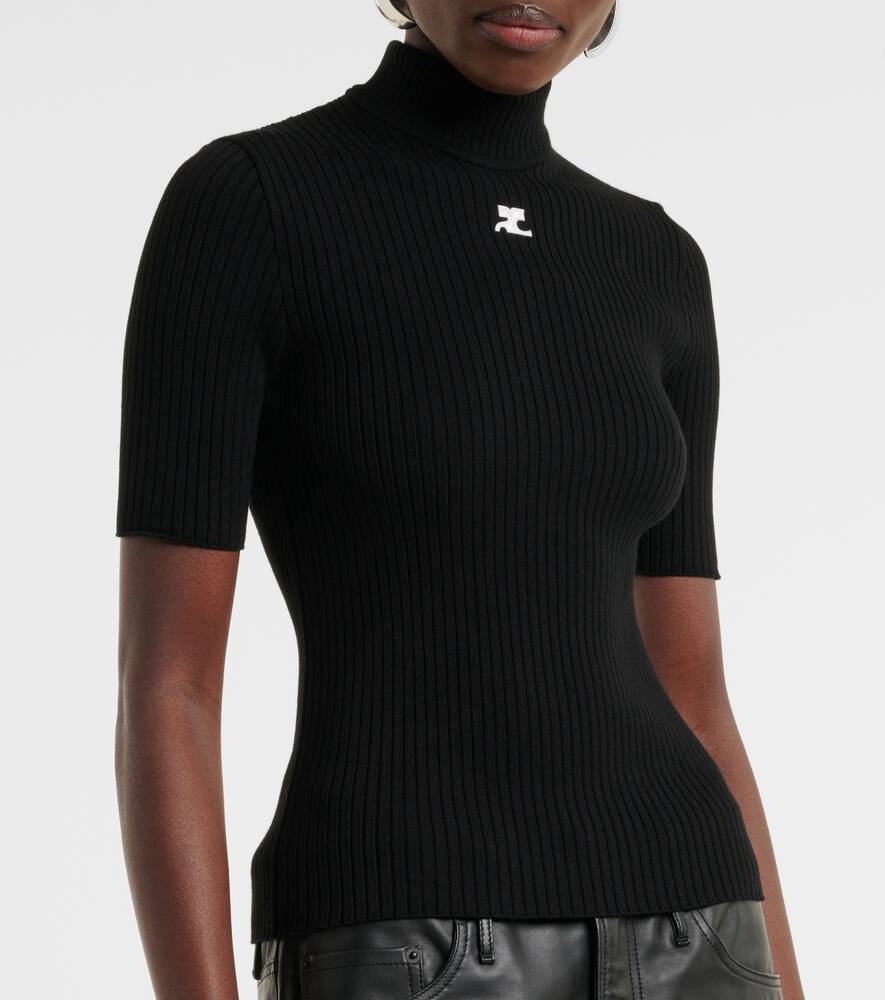 Courrèges Reedition Short Sleeves Ribbed Knitted Sweater Clothing In Black