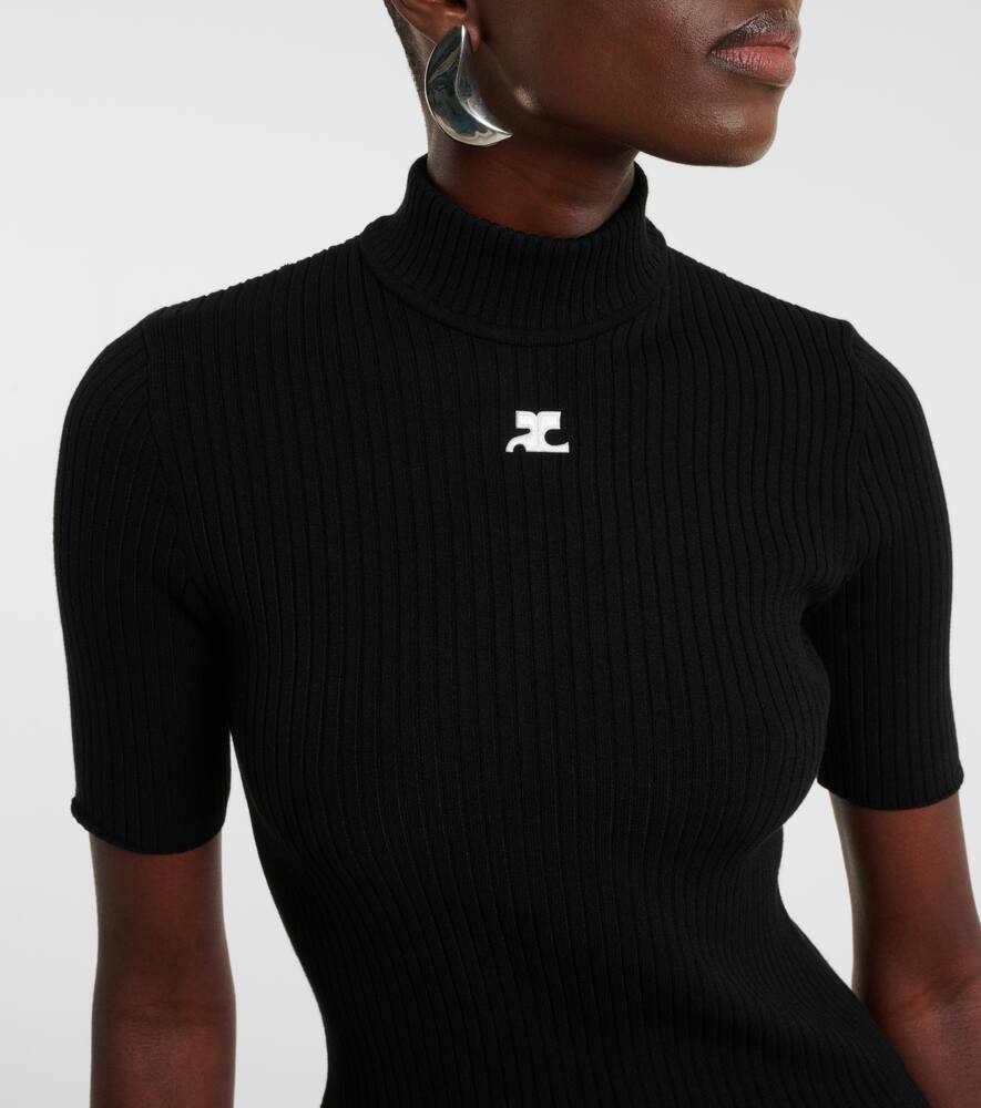 Courrèges Reedition Short Sleeves Ribbed Knitted Sweater Clothing In Black
