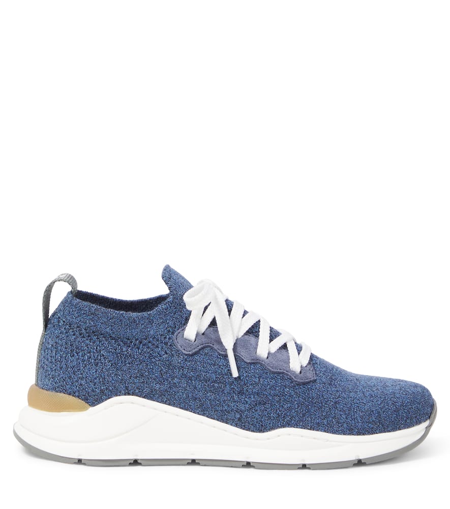 Brunello Cucinelli Cotton And Suede Sneakers In Blue
