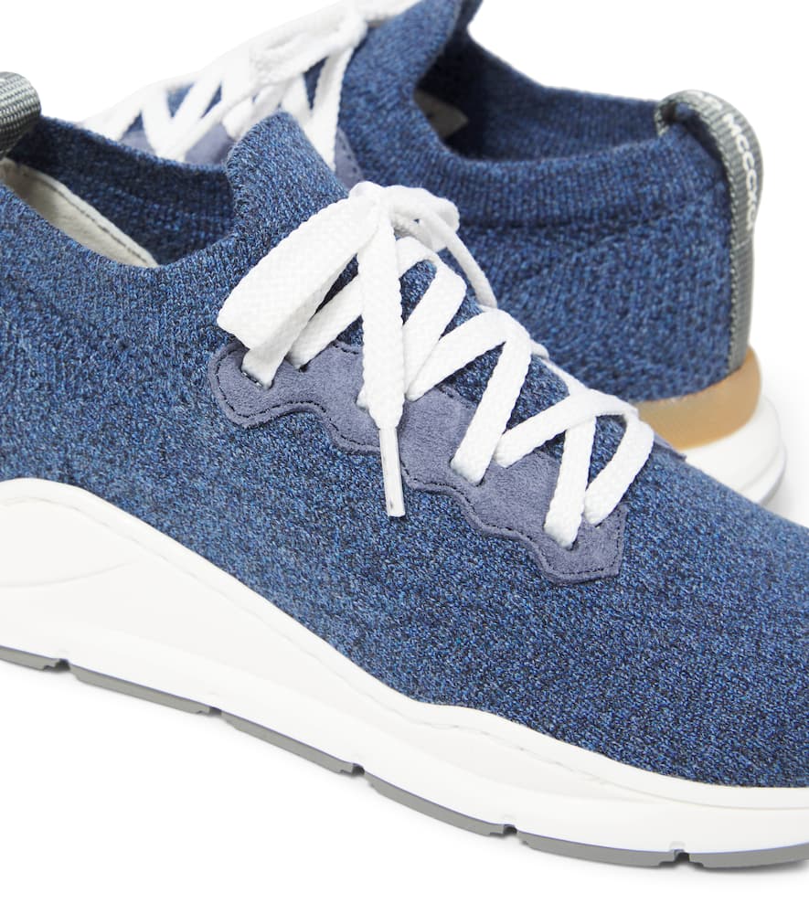 Brunello Cucinelli Cotton And Suede Sneakers In Blue