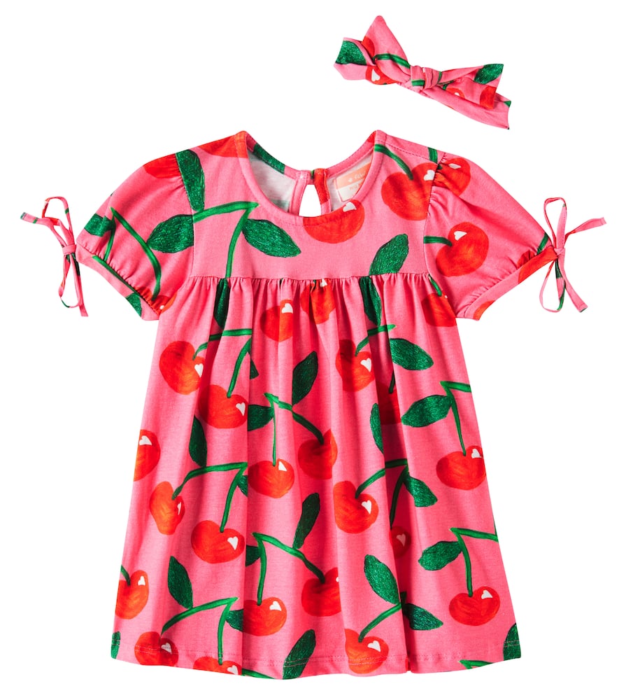 Fabula Baby Printed Cotton Dress And Headband Set In Multicolor