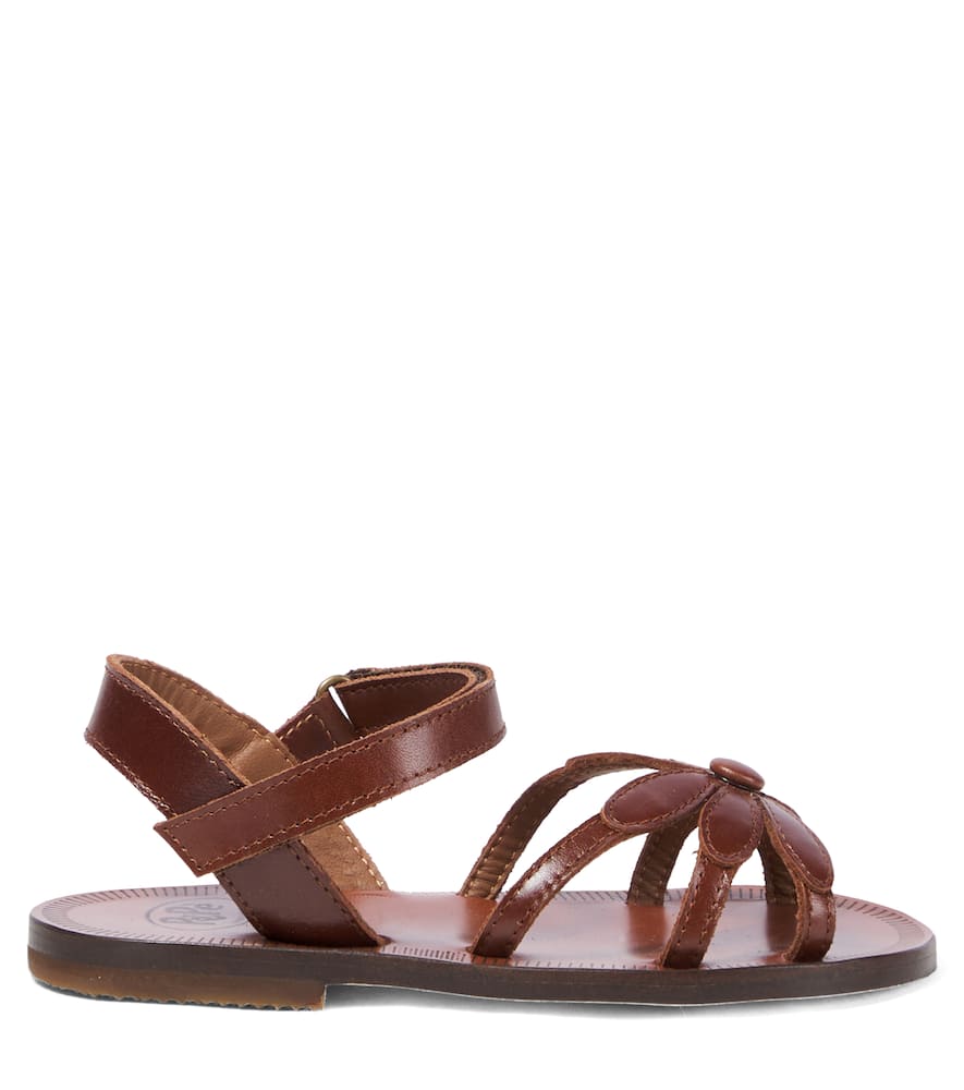 Pèpè Floral-appliqué Leather Sandals In Brown