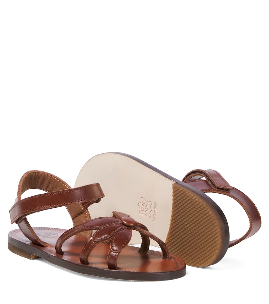 Pèpè Floral-appliqué Leather Sandals In Brown