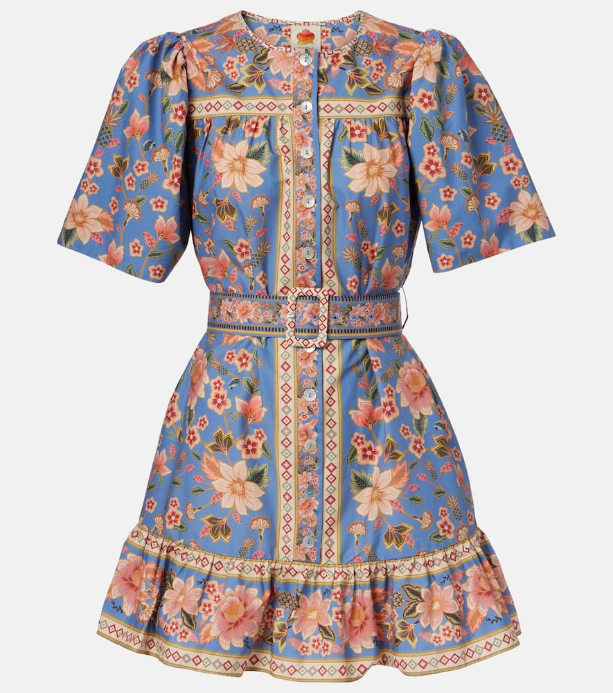 Farm Rio Blue Superbloom Tapestry Organic Cotton Mini Dress In Blue