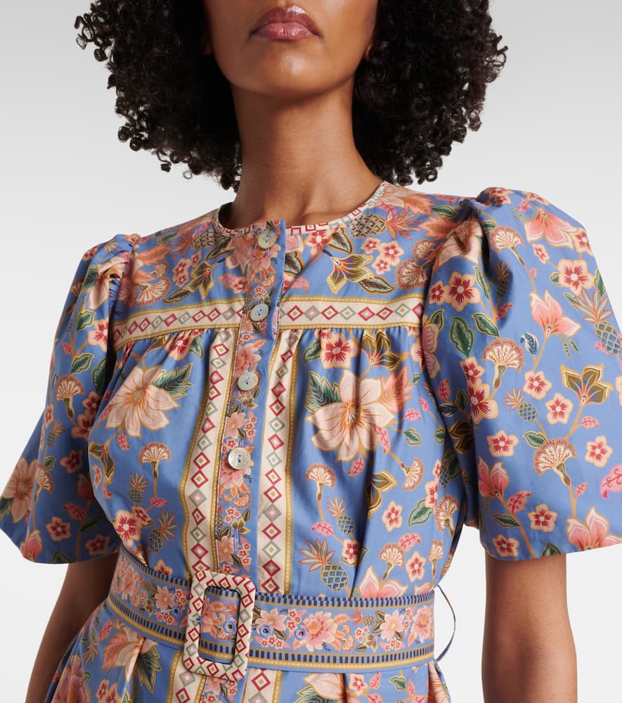 Farm Rio Blue Superbloom Tapestry Organic Cotton Mini Dress In Blue