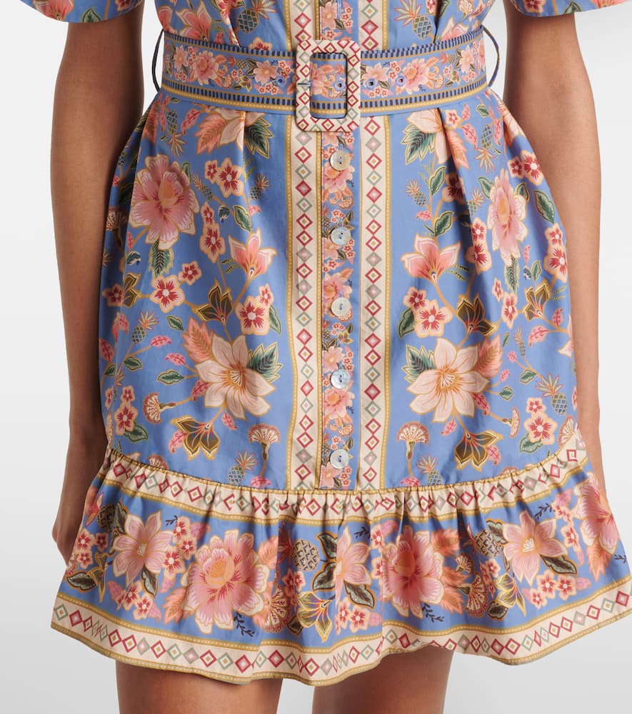 Farm Rio Blue Superbloom Tapestry Organic Cotton Mini Dress In Blue