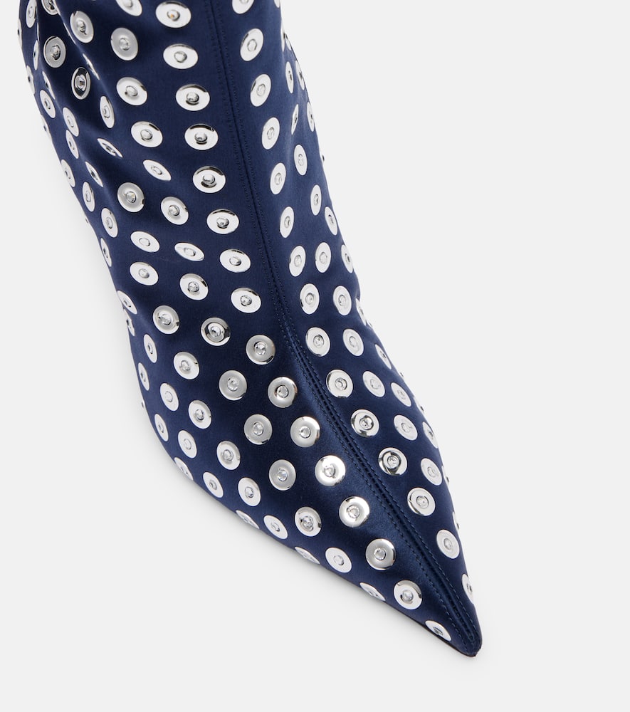 Christian Louboutin Miss Z 100 Embellished Satin Knee-high Boots In Blue