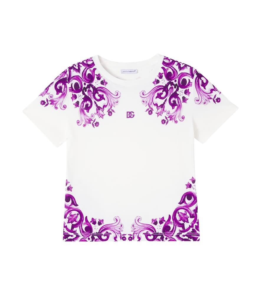 Dolce & Gabbana Dg Majolica Cotton T-shirt In Purple