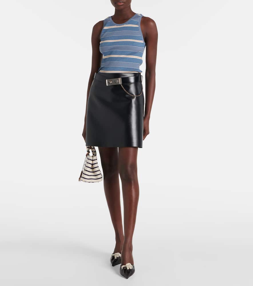 Prada Womens Light Blue Striped Sleeveless Stretch-cotton Knit Top