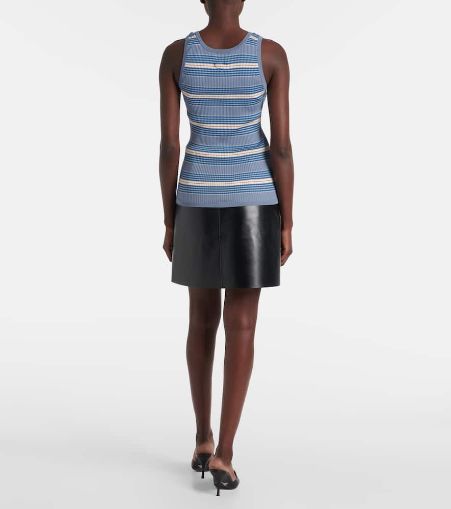 Prada Womens Light Blue Striped Sleeveless Stretch-cotton Knit Top