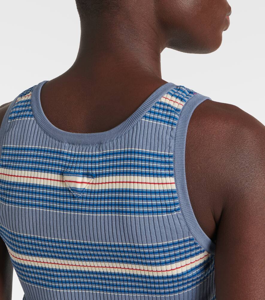 Prada Womens Light Blue Striped Sleeveless Stretch-cotton Knit Top