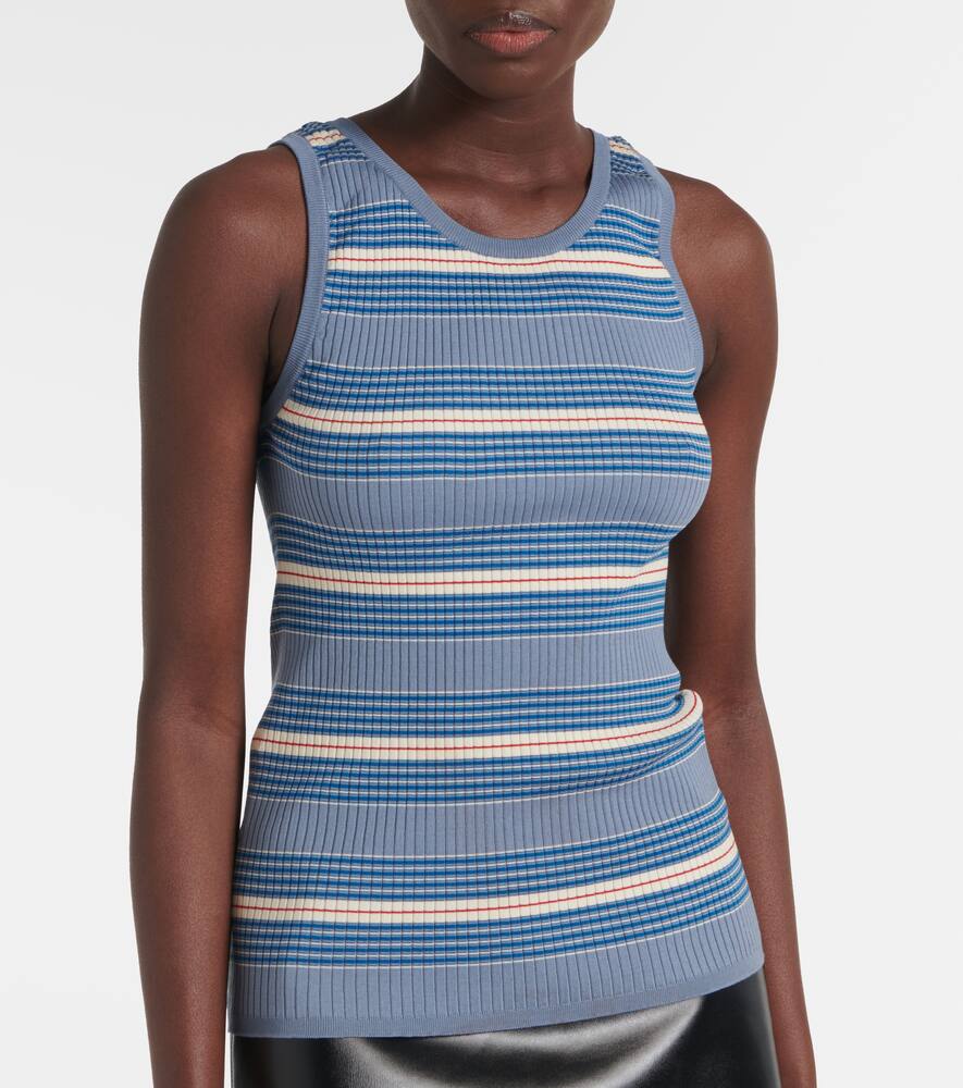 Prada Womens Light Blue Striped Sleeveless Stretch-cotton Knit Top