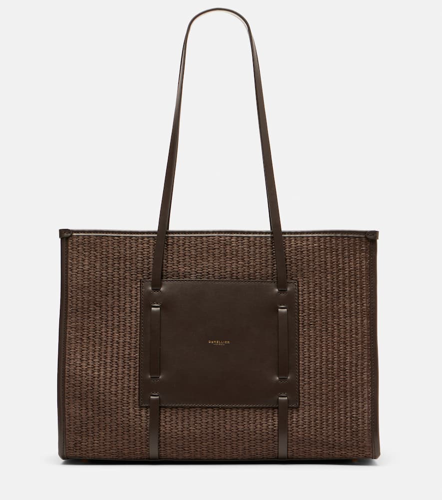Capri leather-trimmed raffia tote bag