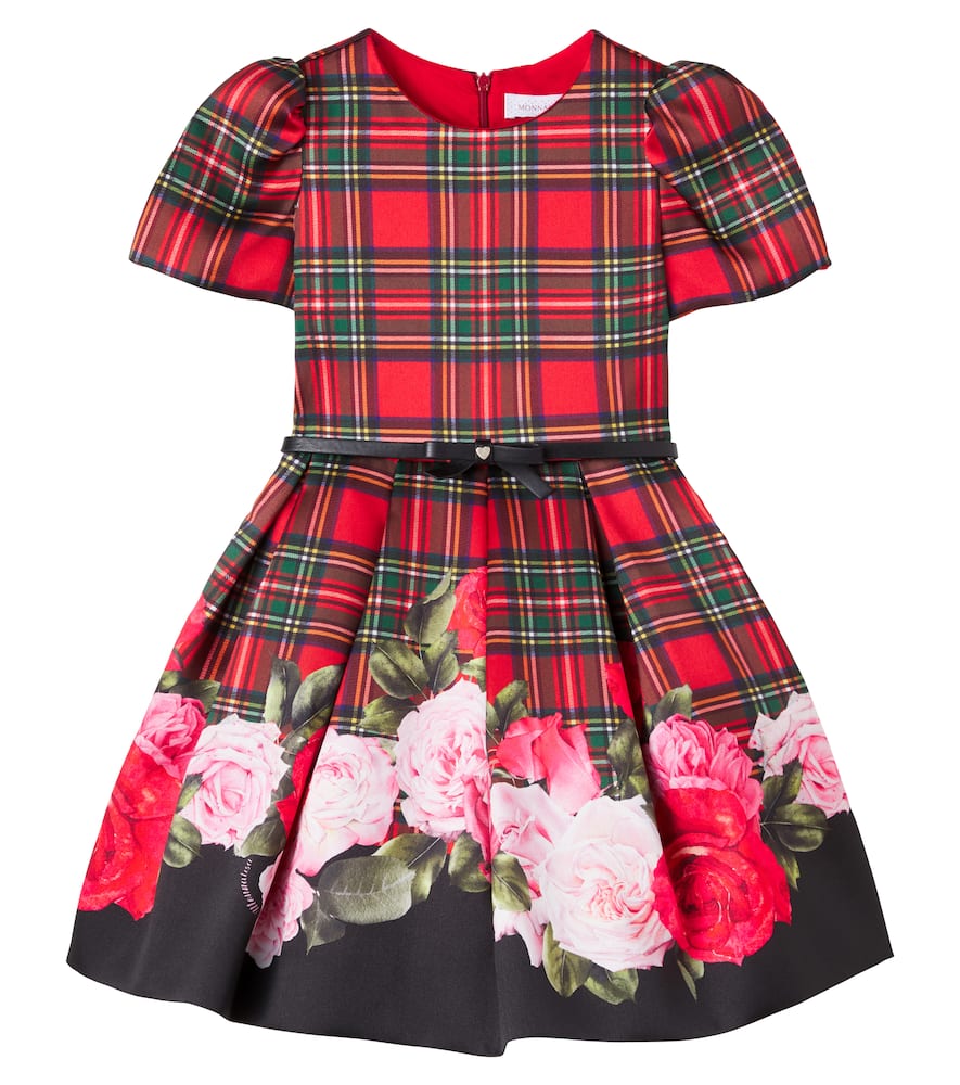 Monnalisa Floral Tartan Dress In Red