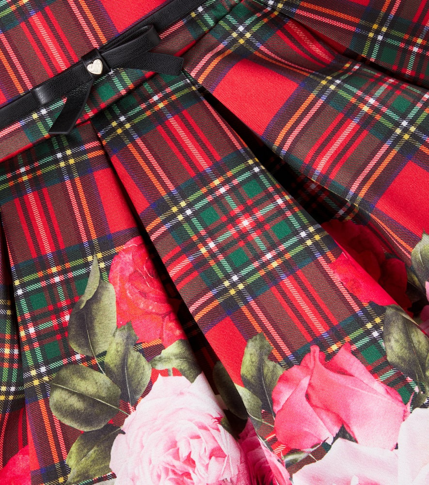 Monnalisa Floral Tartan Dress In Red