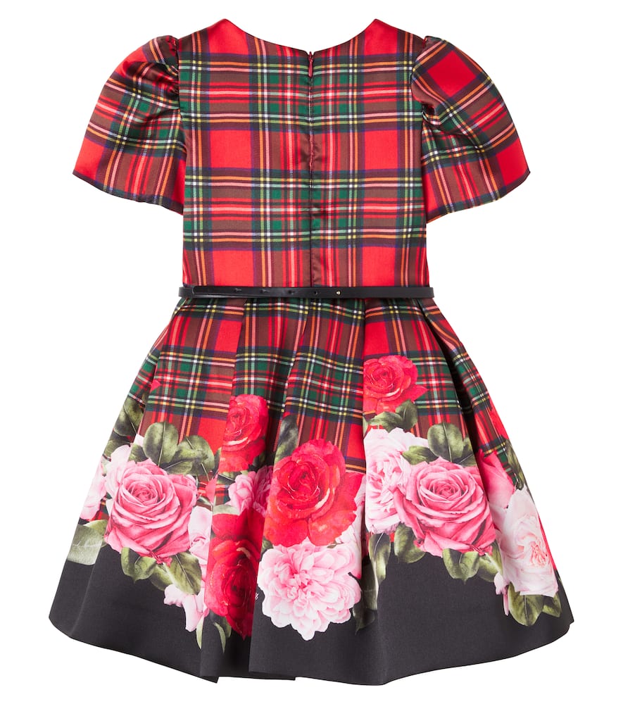 Monnalisa Floral Tartan Dress In Red