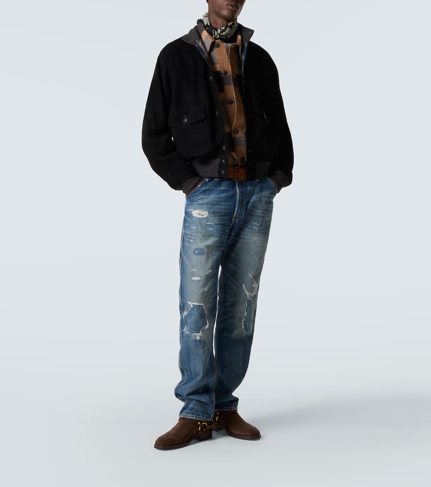 Rrl Mason Suede Bomber Jacket In Black