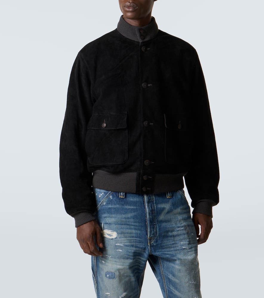 Rrl Mason Suede Bomber Jacket In Black