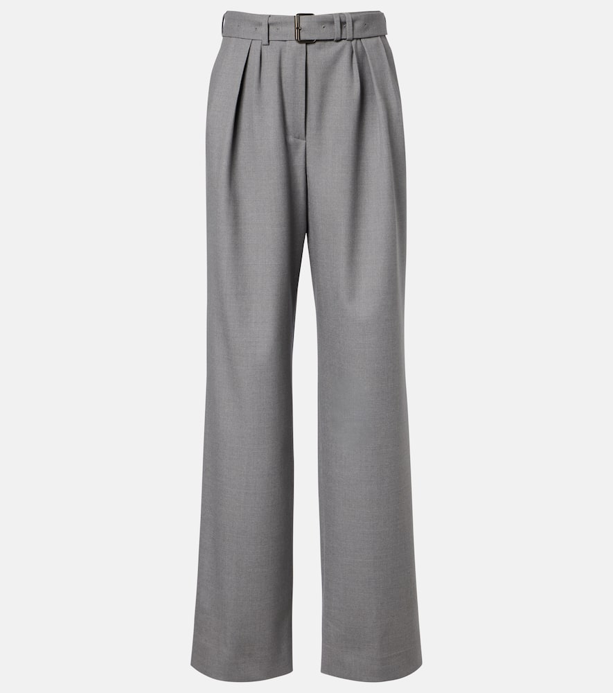 Dries Van Noten Belted Wool-blend Wide-leg Pants In Gray