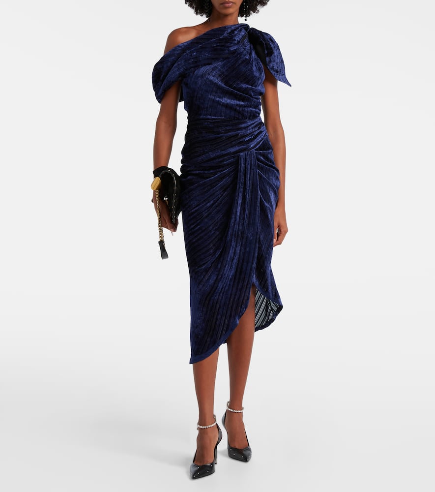 Isabel Marant Cyane One-shoulder Velvet Midi Dress In Blue