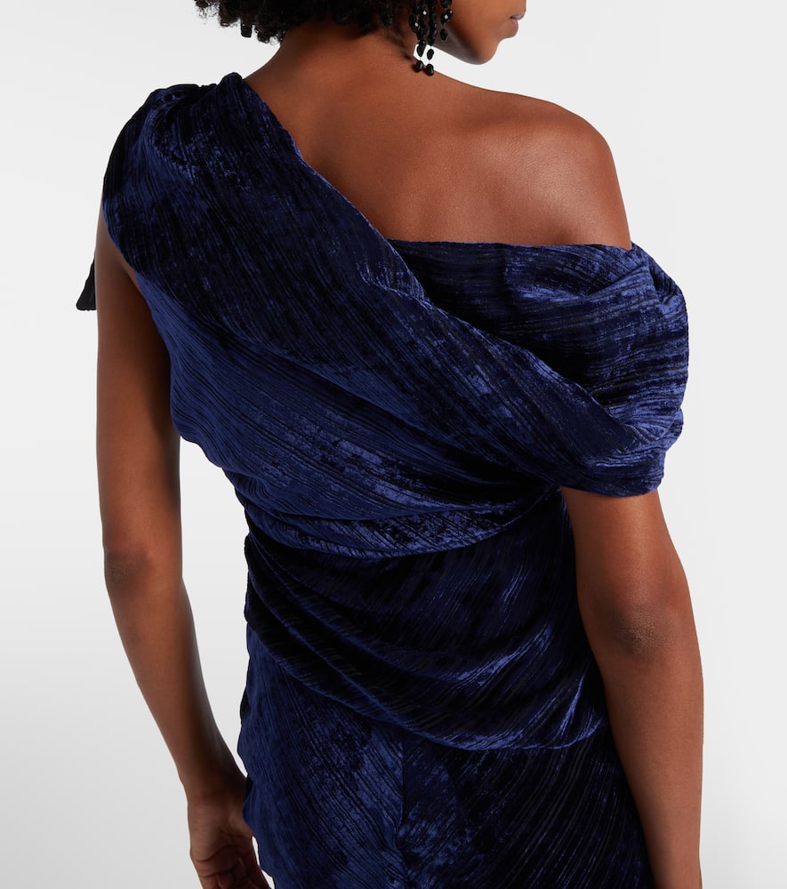 Isabel Marant Cyane One-shoulder Velvet Midi Dress In Blue