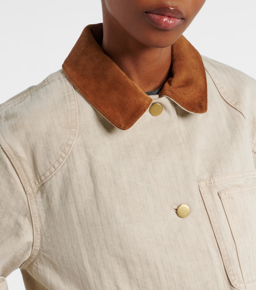 Veronica Beard Abbas Suede-trimmed Cotton Field Jacket In Neutral
