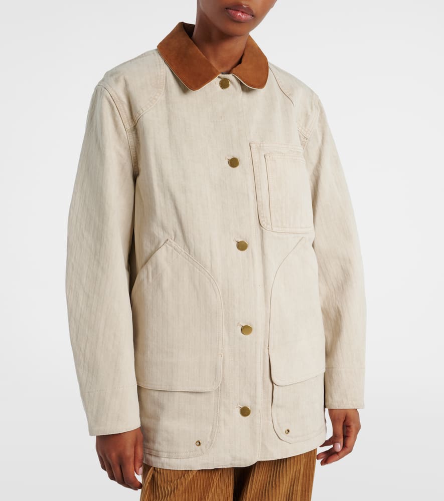 Veronica Beard Abbas Suede-trimmed Cotton Field Jacket In Neutral