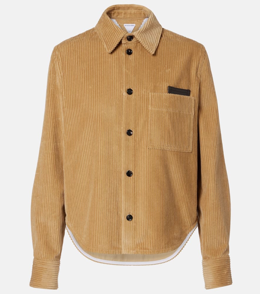 Bottega Veneta Leather-trimmed Cotton Corduroy Shirt In Gold