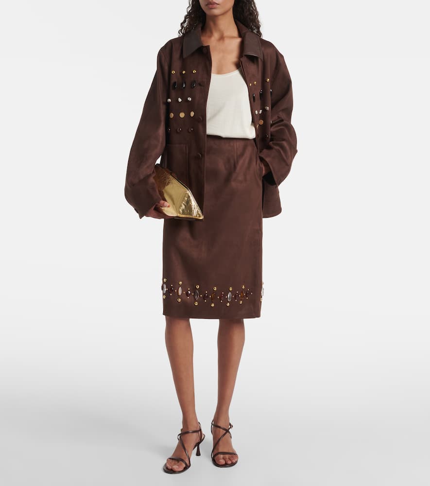 Xu Zhi Embellished Faux Suede Jacket In Brown