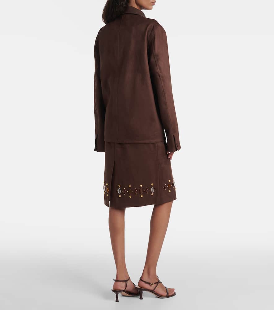 Xu Zhi Embellished Faux Suede Jacket In Brown
