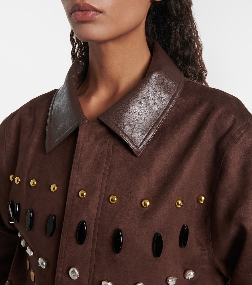 Xu Zhi Embellished Faux Suede Jacket In Brown