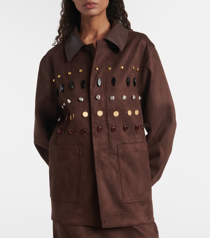 Xu Zhi Embellished Faux Suede Jacket In Brown