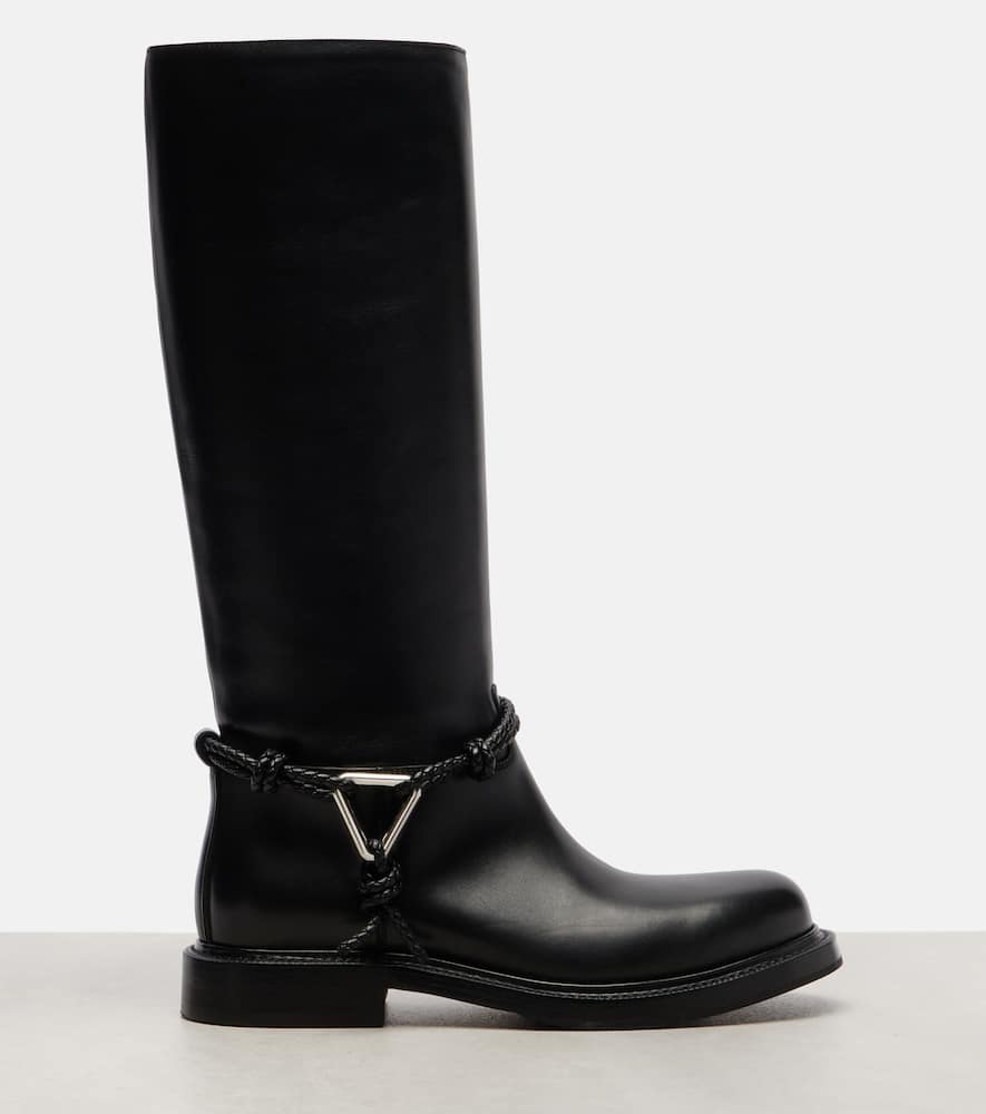 Bottega Veneta James Intrecciato-trimmed Leather Knee Boots In Black