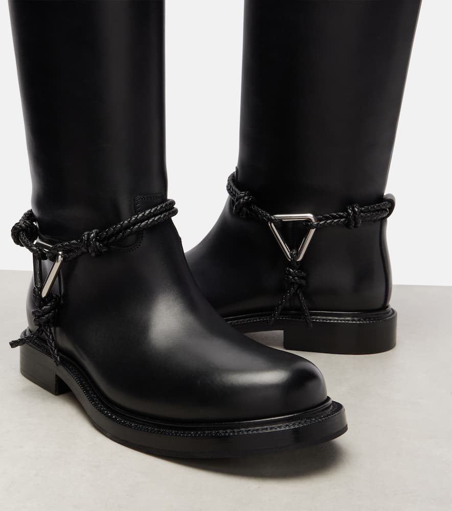 Bottega Veneta James Intrecciato-trimmed Leather Knee Boots In Black