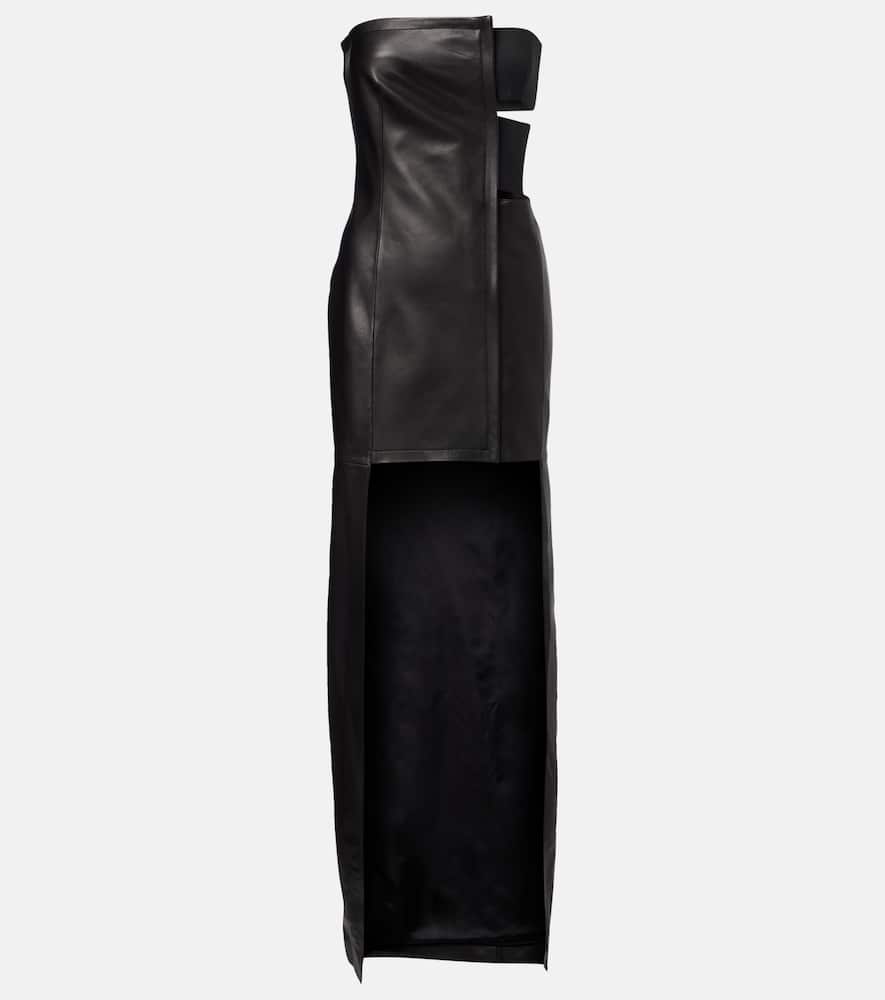 Jean Paul Gaultier Cutout Asymmetric Leather Maxi Dress In Black