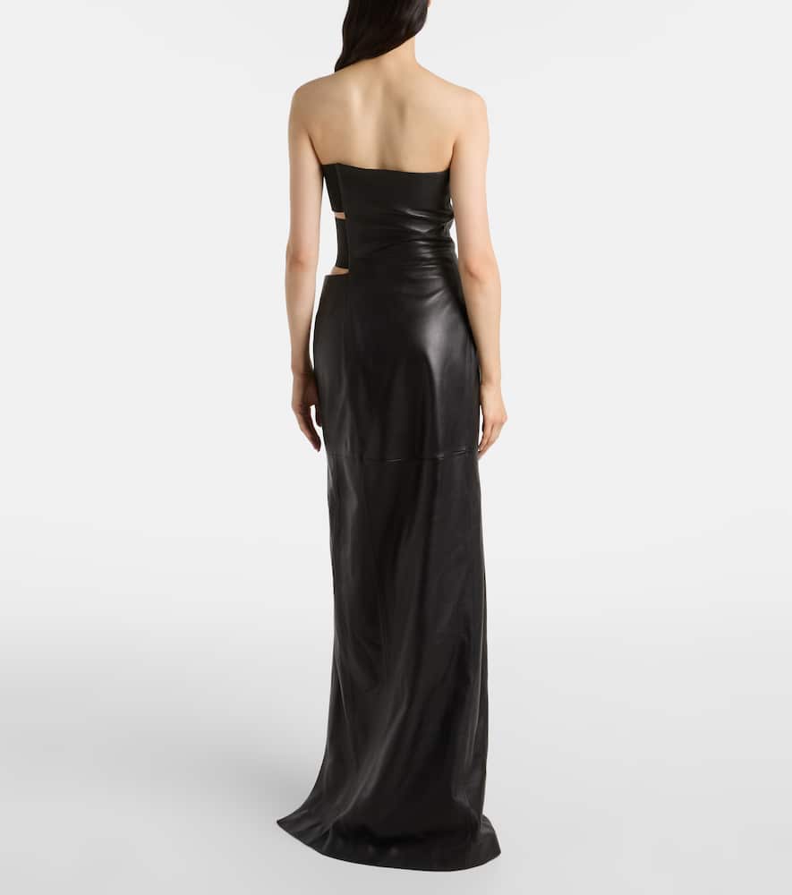 Jean Paul Gaultier Cutout Asymmetric Leather Maxi Dress In Black