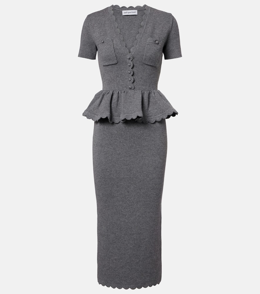 Self-portrait Scalloped Peplum Midi Dress In Gray