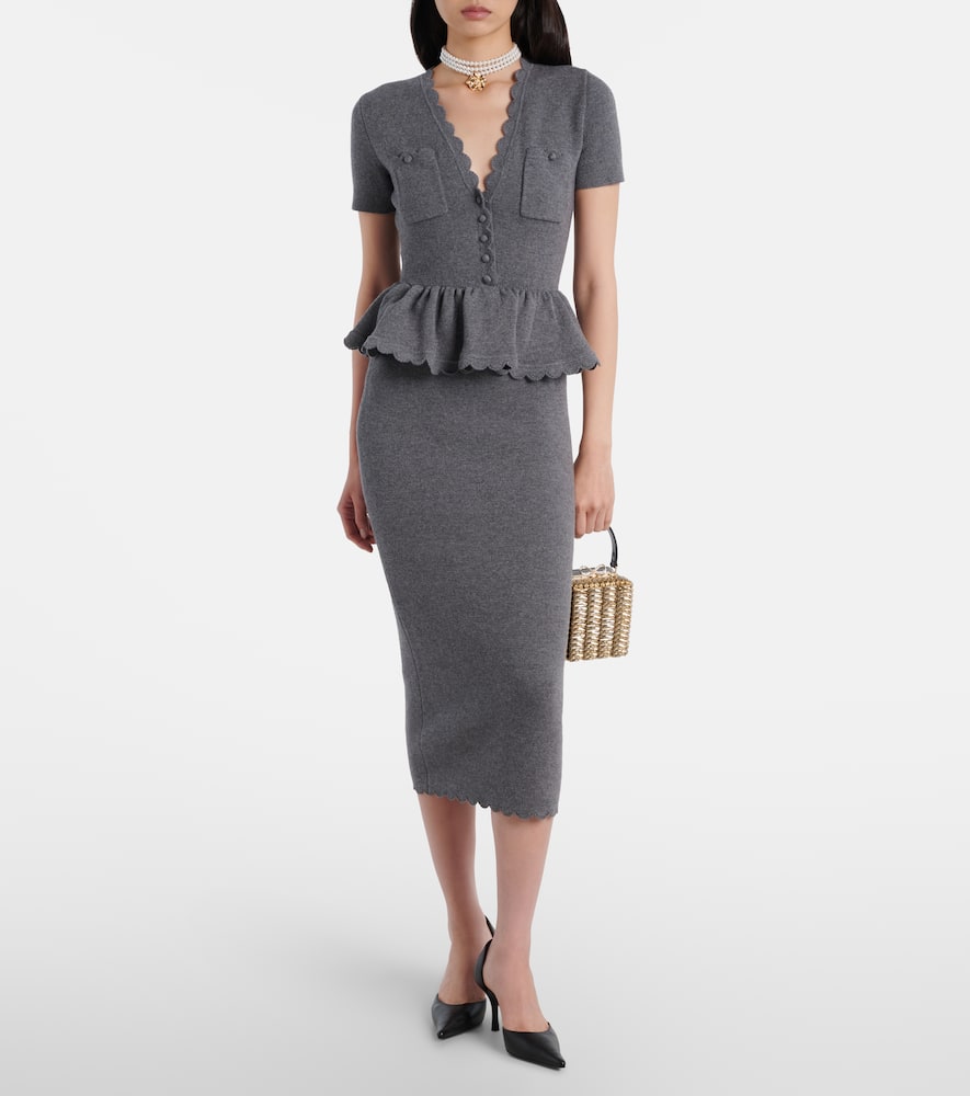 Self-portrait Scalloped Peplum Midi Dress In Gray