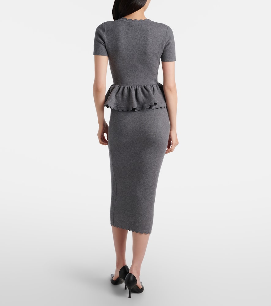 Self-portrait Scalloped Peplum Midi Dress In Gray