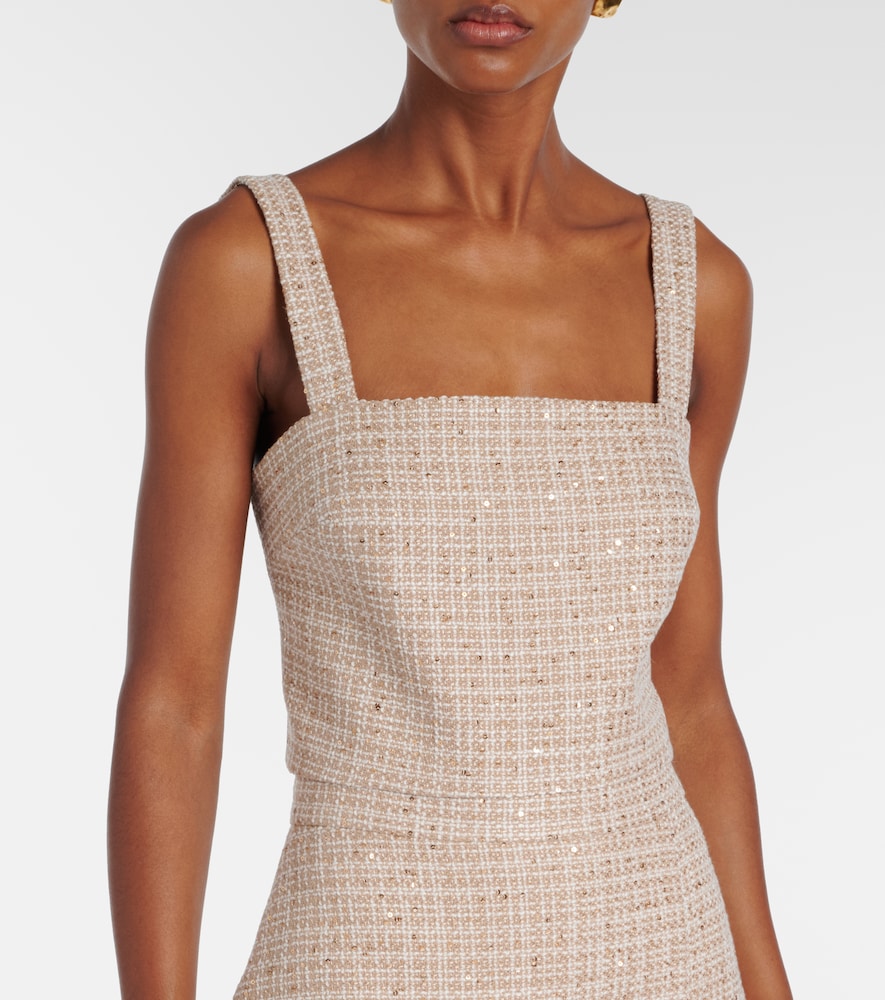  Elie Saab Elie Saab Checked Sequined Tweed Crop Top 