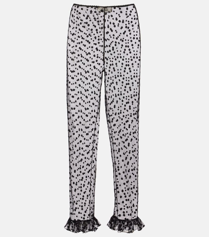 Chloé Polka-dot Cotton-blend Tulle Straight Pants In Black
